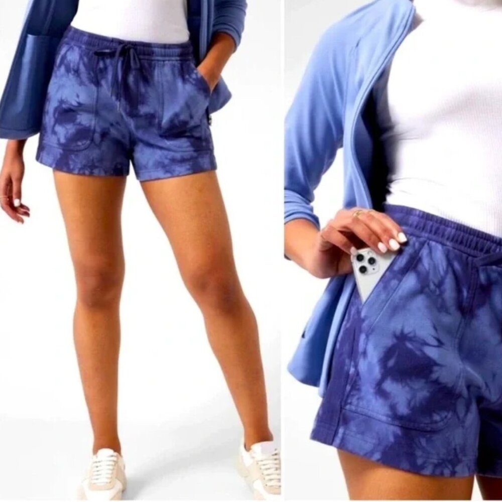 Athleta NWOT Farallon Knit Crustal Blue Tie Dye Drawstring Waist Short - Picture 2 of 16